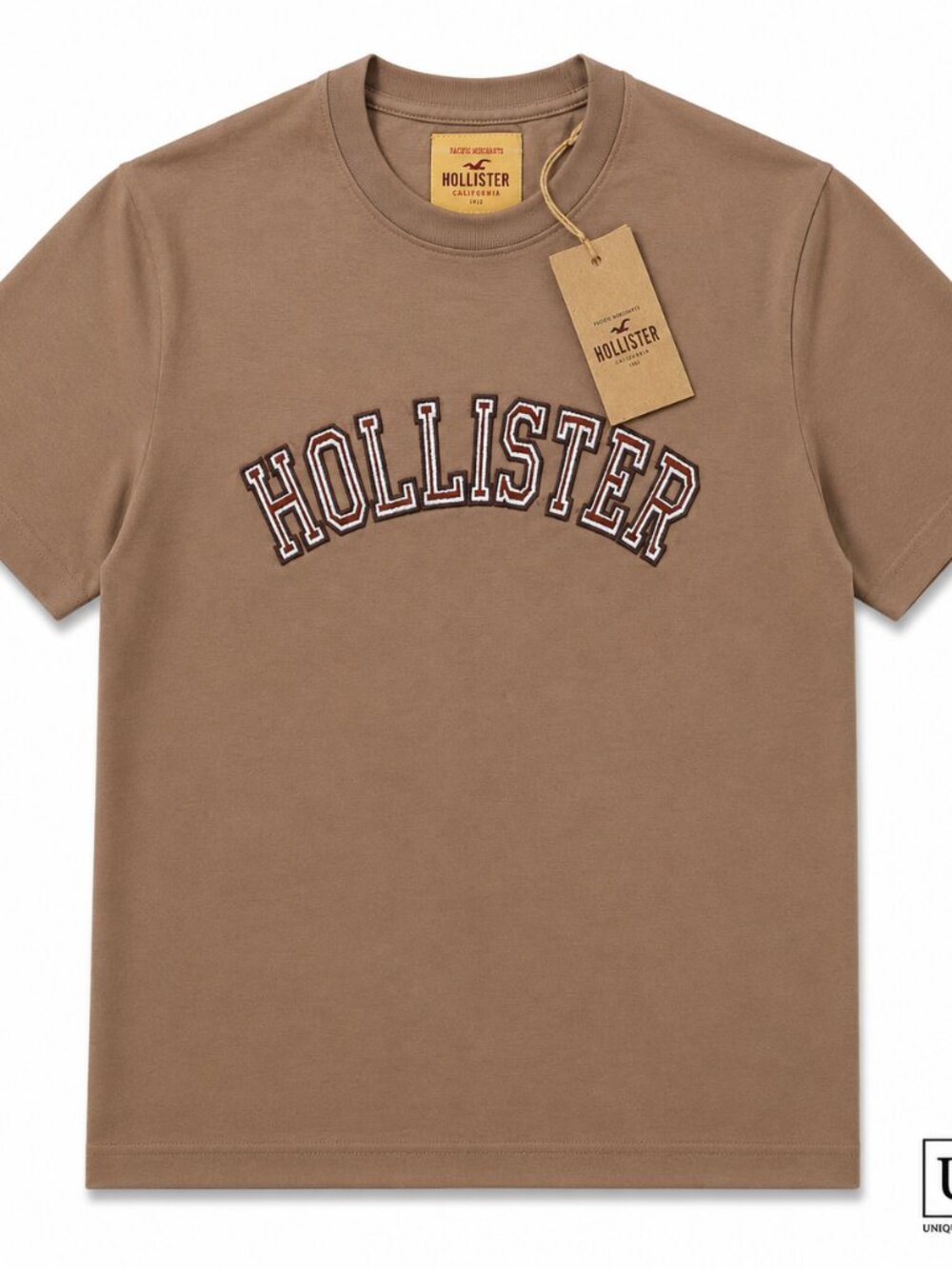 Hollister Men’s Brown Logo Graphic T-Shirt NWT | Varsity Crew Neck Tee